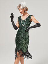 Load image into Gallery viewer, Pink V Neck Sequined Beaded Tassels 1920S Gatsby Dress