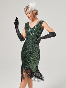 Pink V Neck Sequined Beaded Tassels 1920S Gatsby Dress