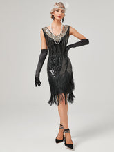 Load image into Gallery viewer, Deep V Neck Sequined Beaded Tassels 1920S Gatsby Dress