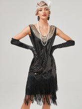 Load image into Gallery viewer, Deep V Neck Sequined Beaded Tassels 1920S Gatsby Dress