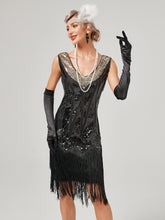 Load image into Gallery viewer, Deep V Neck Sequined Beaded Tassels 1920S Gatsby Dress