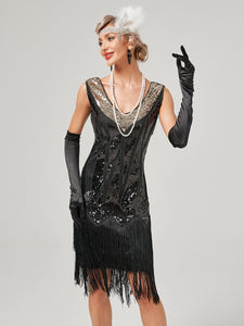 Deep V Neck Sequined Beaded Tassels 1920S Gatsby Dress