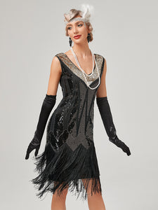 Deep V Neck Sequined Beaded Tassels 1920S Gatsby Dress