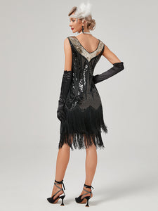 Deep V Neck Sequined Beaded Tassels 1920S Gatsby Dress