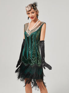 Deep V Neck Sequined Beaded Tassels 1920S Gatsby Dress