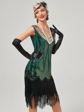 Load image into Gallery viewer, Deep V Neck Sequined Beaded Tassels 1920S Gatsby Dress