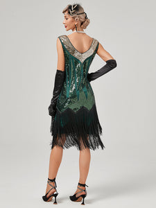 Deep V Neck Sequined Beaded Tassels 1920S Gatsby Dress