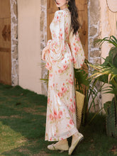 Load image into Gallery viewer, 1970S Pink V Neck Floral Print Long Sleeve Fishtail Maxi Dress