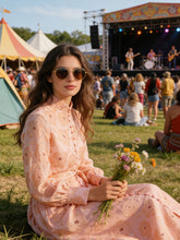 Load image into Gallery viewer, Women's 1970s Orange Lace Mandarin Collar Maxi Dress