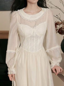 Peter Pan Collar Victorian Inspired Bustier White Lace Dress