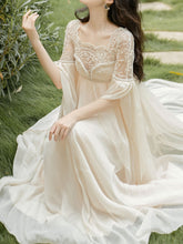 Load image into Gallery viewer, White Lace Lantern Sleeves Romantic Wedding Dress with Tail Inspired By Sleeping Beauty