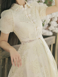 2PS Apricot Eton Collar Lace Swing Dress With Swing Skirt