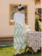 Load image into Gallery viewer, 3PS White Spaghetti Strap 1950S Top and Green Lace Skirt Set With Long Sleeve Cardigan
