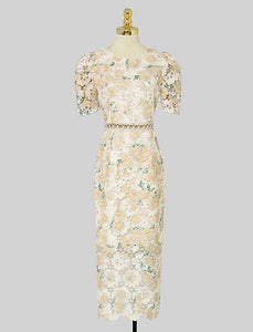 Pink Floral Embroidery Hollow Lace 1960S Vintage Dress