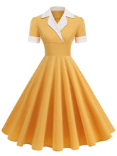 Load image into Gallery viewer, Blue V Neck Short Sleeve Swing Vintage 1950S Dress