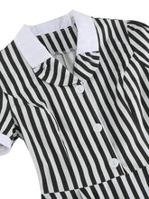 Load image into Gallery viewer, Beetlejuice Costume Short Sleeve Vintage Dress With Black and White Vertical Stripe