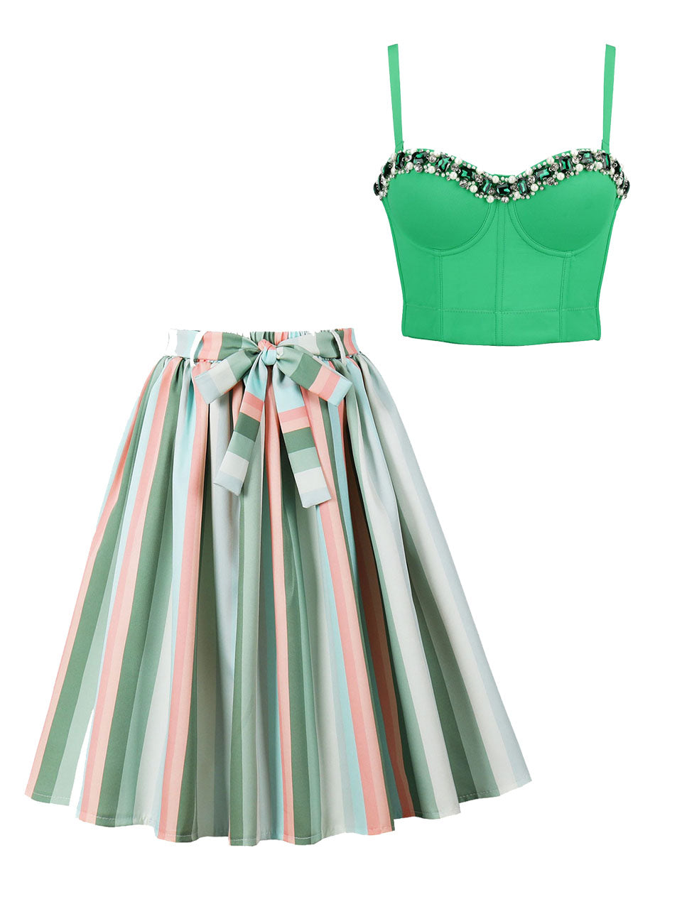 The Marvelous Mrs.Maisel Costume Dress Stripe Vintage Dress Set Green / XL The Marvelous Mrs.Maisel Costume Dress Stripe Vintage Dress Set Green / XL