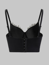 Load image into Gallery viewer, Victorian-Inspired Lace-Up Bustier with Floral Embroidery &amp; Crystal Rhinestones Black Corset Top