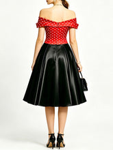 Load image into Gallery viewer, Women's 1950s Vintage Off Shoulder Polka Dot Swing Dress | Black and White Midi