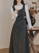 Load image into Gallery viewer, 2PS Vintage White Top and Grey Sequin Lace Dress Set