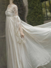 Load image into Gallery viewer, White Lace Lantern Sleeves Romantic Wedding Dress with Tail Inspired By Sleeping Beauty