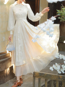 2PS Apricot Eton Collar Lace Swing Dress With Swing Skirt