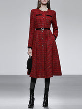 Load image into Gallery viewer, Red and Black Crew Neck Tweed 1950s Swing Dress Coat