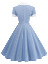 Load image into Gallery viewer, Blue V Neck Short Sleeve Swing Vintage 1950S Dress