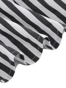 BowKnot Collar Beetlejuice Costume 1950S Short Sleeve Dress With Black and White Vertical Stripe