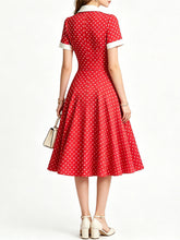Load image into Gallery viewer, Women's Red 1950s Rockabilly Polka Dot Swing Dress