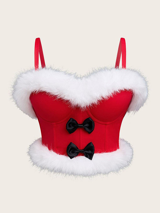 Vintage Style Christmas Faux Fur Trim Corset