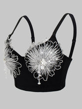 Load image into Gallery viewer, Victorian-Inspired Lace-Up Bustier with Floral Embroidery &amp; Crystal Rhinestones Black Corset Top