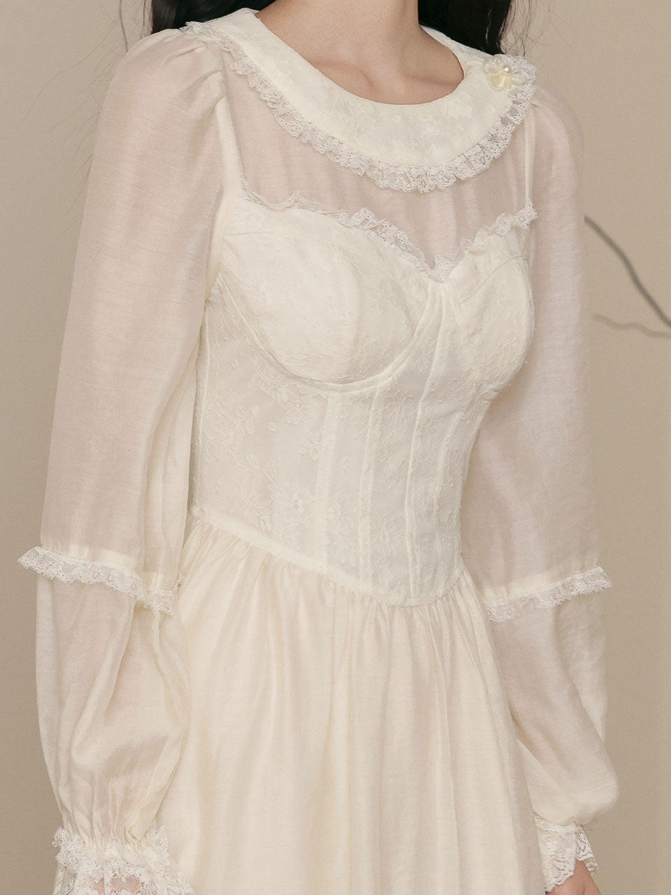 Peter Pan Collar Victorian Inspired Bustier White Lace Dress White / L Peter Pan Collar Victorian Inspired Bustier White Lace Dress White / L