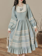 Load image into Gallery viewer, Edwardian Style Lace Blue Long Sleeve Vintage Dress