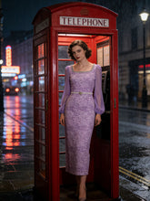 Load image into Gallery viewer, Women's Purple Square Neck Jacquard Bodycon Midi Dress