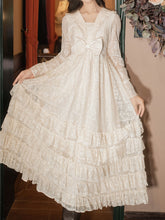 Load image into Gallery viewer, Apricot Square Collar Lace Swing Dress With Long Sleeve