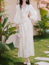 Load image into Gallery viewer, 1950S White V Neck Lace Long Sleeve Swing Dress