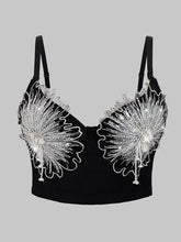 Load image into Gallery viewer, Victorian-Inspired Lace-Up Bustier with Floral Embroidery &amp; Crystal Rhinestones Black Corset Top