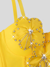 Load image into Gallery viewer, Yellow Rhinestone Flower Corset Top Vintage Style Strappy Bustier