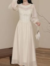 Load image into Gallery viewer, Peter Pan Collar Victorian Inspired Bustier White Lace Dress