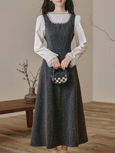Load image into Gallery viewer, 2PS Vintage White Top and Grey Sequin Lace Dress Set