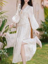 Load image into Gallery viewer, 1950S White V Neck Lace Long Sleeve Swing Dress
