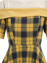 Load image into Gallery viewer, Off the Shoulder 1950s Plaid Vintage Swing Dress