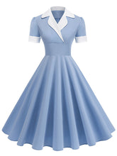 Load image into Gallery viewer, Blue V Neck Short Sleeve Swing Vintage 1950S Dress