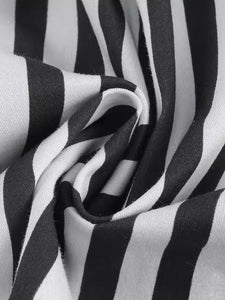 BowKnot Collar Beetlejuice Costume 1950S Short Sleeve Dress With Black and White Vertical Stripe