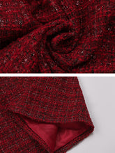 Load image into Gallery viewer, Red and Black Crew Neck Tweed 1950s Swing Dress Coat