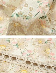 Pink Floral Embroidery Hollow Lace 1960S Vintage Dress