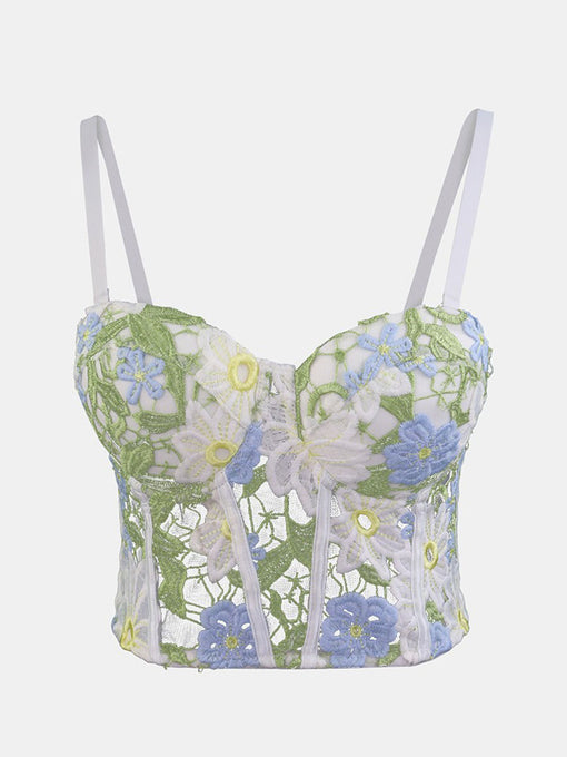 Vintage Luxury Lace Floral Embroidered Corset Camisole
