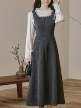 Load image into Gallery viewer, 2PS Vintage White Top and Grey Sequin Lace Dress Set