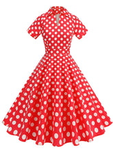 Load image into Gallery viewer, Red Polka Dots V Neck Short Sleeve Swing Vintage 1950S Dress